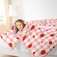thumbnail image 4 of jejeloiu Kawaii Strawberry Twin Comforter Sets,Red White Geometric Plaid Bedding Set For Girls Kids Reversible 2pcs, 4 of 8