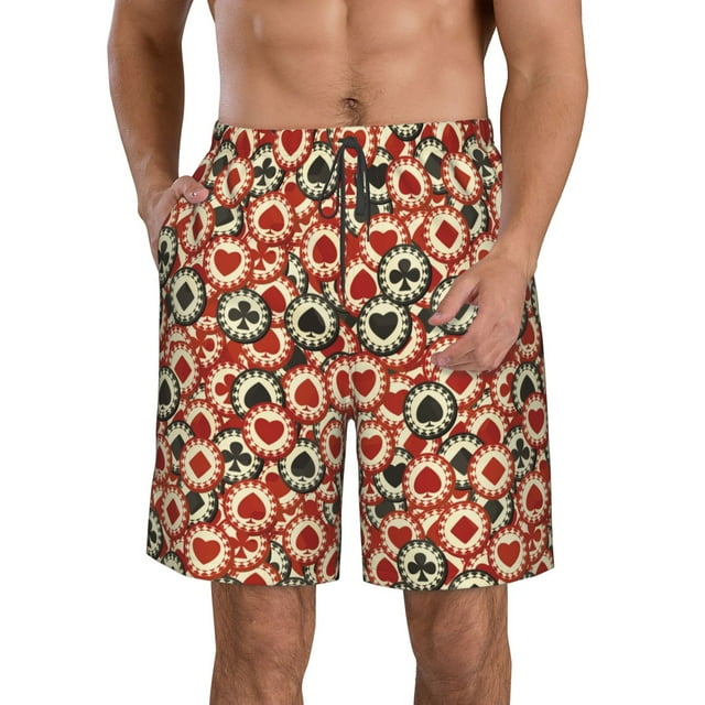 Lsque Poker Chips Pattern Men's Swim Trunks Hawaiian Beach Bathing Suit Swimsuits Beach Quick-Dry Shorts with Pockets-XX-Large