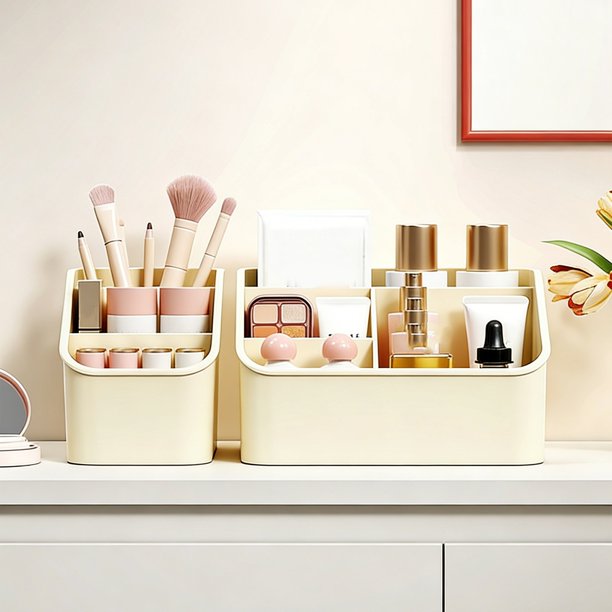 MTBLYS Caja organizadora de plástico | Portalápices y bolígrafos para maquillaje y papelería | Bandeja organizadora de cosméticos para escritorio