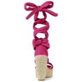 thumbnail image 2 of BLISSFUL STEP Women's Shoes Faux Suede Platform Wedge Heel Lace Up Open Toe Sandals  Hot Pink 7.5, 2 of 7