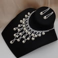 thumbnail image 3 of rygai 1 Set Bride Necklace Layered Faux Pearls Tassels Elegant Gorgeous Noble Gift Hypoallergenic Rhinestone Inlaid Stud Earrings Kit Wedding Jewelry,Silver, 3 of 7