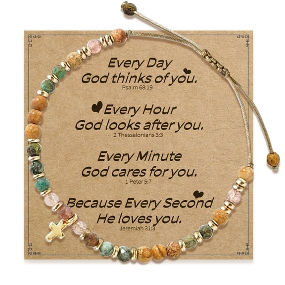 Christian Cross Bracelets for Women，Inspirational Natural Stone Religious Jewelry Gifts