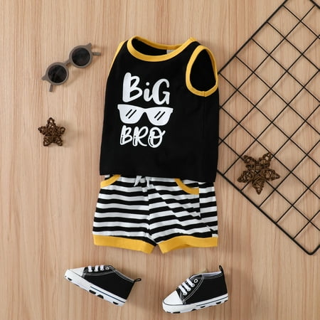 

Hunpta Toddler Boys Sleeveless Letter Printed T Shirt Tops Vest Striped Shorts Sports Outfits Tracksuit