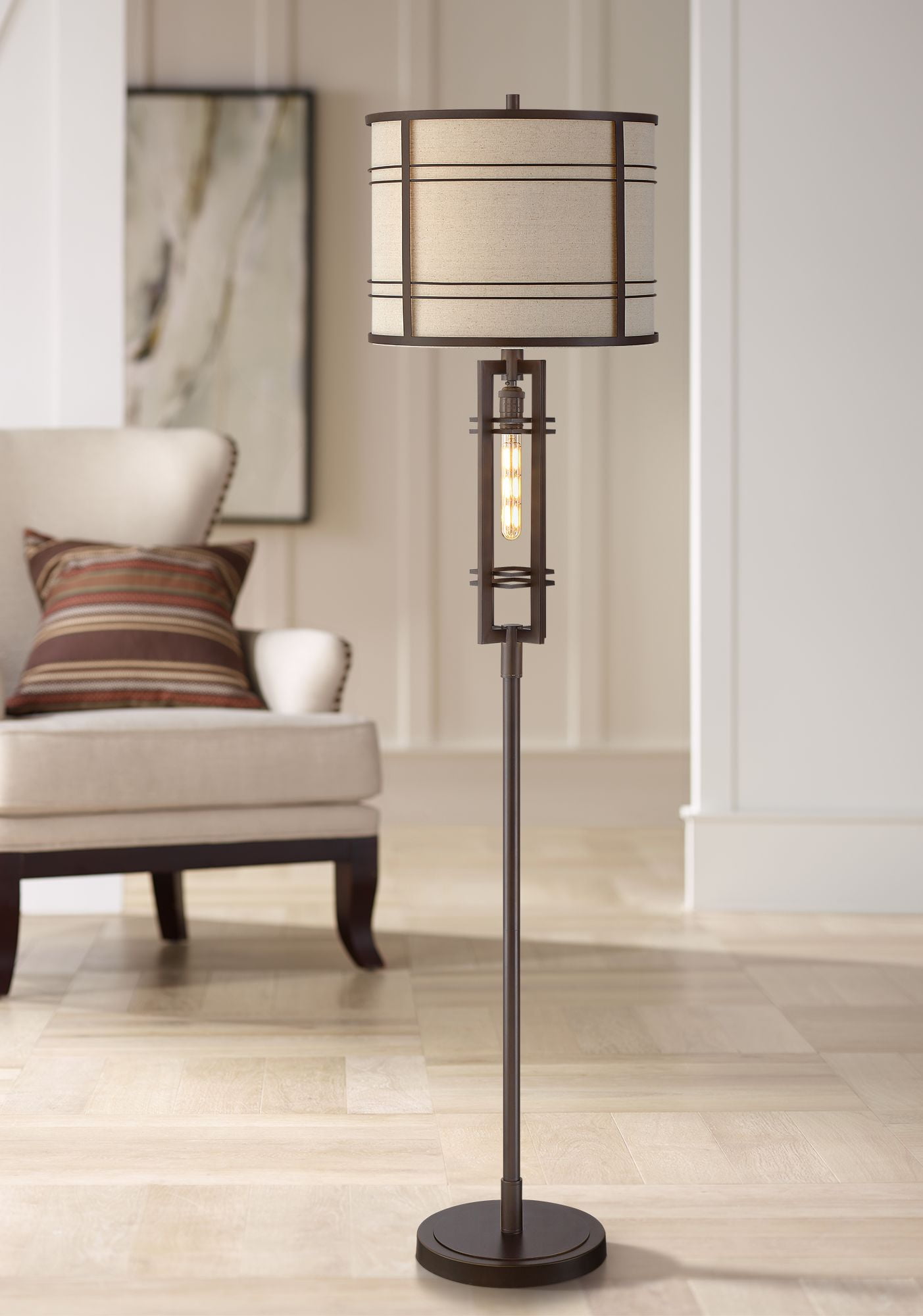 Modern LED Floor Lamp Twist Top Design Drum Shades Living Room Lounge Lighting