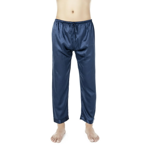 Men Solid Pajama Pants Casual Drawstring Waist Sleep Lounge Pants, Blue, XL