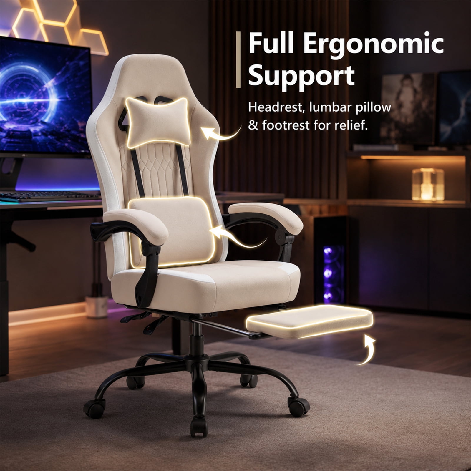 Alvantor Gaming Chair, Computer Office Chair with Linkage Armrests and Footrest, High Back Ergonomic Computer Chair with Lumbar Support Task Chair with Footrest