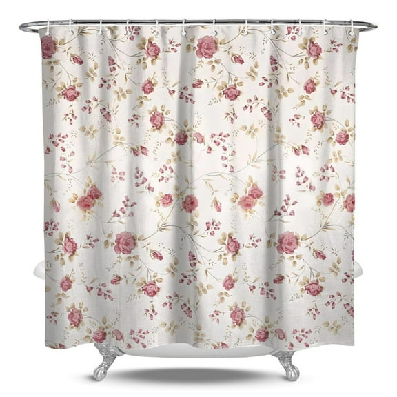 Vintage Botanical Floral Shower Curtain, Romantic Rose Bathroom Decor 84x72 Inch Fade-Resistant Fabric with Hooks