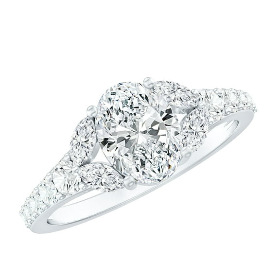 Rosec Jewels - Lab Diamond Engagement Ring - 6X8 mm Oval Shape - 1 Carat - EF-VS Quality, 925 Sterling Silver, US 4.00