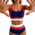 thumbnail image 4 of Stamzod Women's High Waisted Bikini Sets Sporty Two Piece Swimsuits Color Block Tummy Control Bathing Suits High Cut Swimwear Red XL, 4 of 6