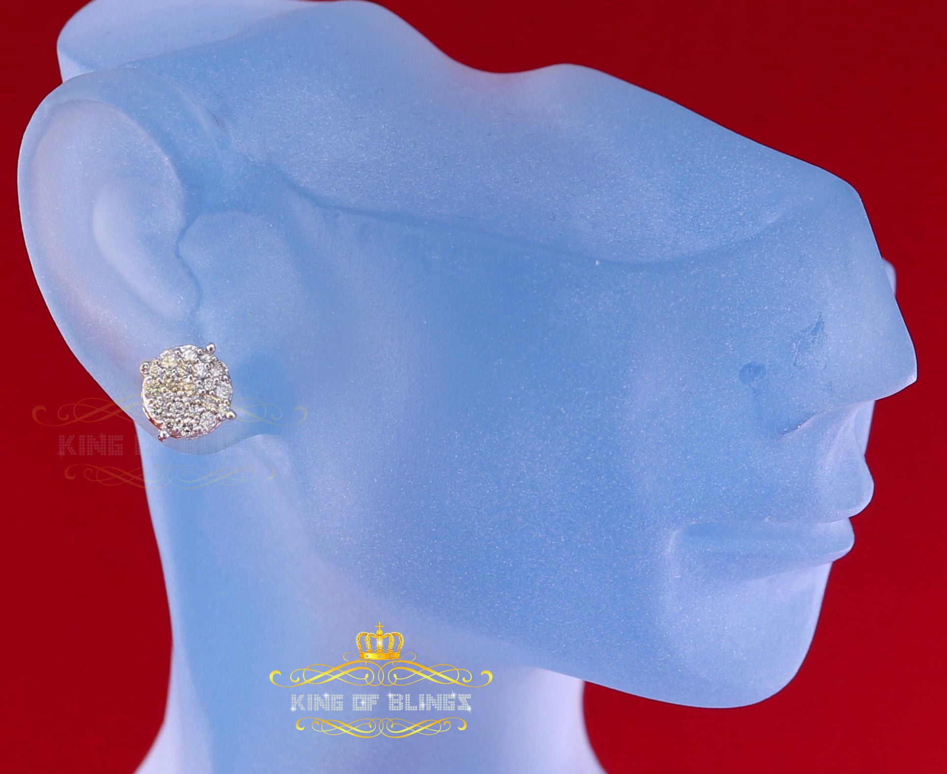 King of Bling's 10K Real Yellow Gold Real Diamond 0.80CT Men's/Women's Stud Round Earring