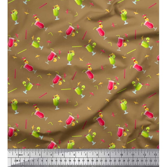 Soimoi Cotton Cambric Fabric Straw & Juice Beverages Decor Fabric Printed Yard 42 Inch Wide