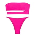 thumbnail image 2 of WREESH Womens Bandeau Bikini Sets Solid Color Swimwear Two-Piece Slim Swimsuit Bikini Straped Swimsuits Beach Bathing Suit Hot Pink, 2 of 6