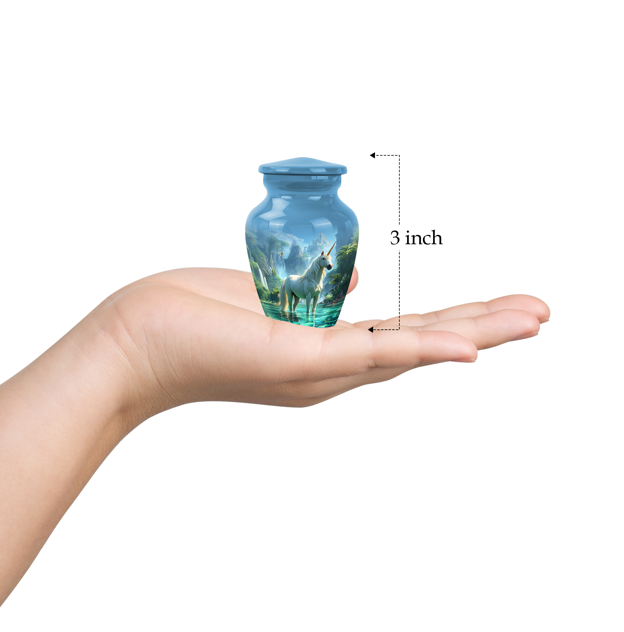 Unicorn Funeral Urn For Women - Blue Urns For Human Ashes For Uncle And Aunty - Cloud Decorative Urns For Human Ashes Adult - Small Cremation Urn For Adult Mother, 1 Large 10 Inch, 4 Keepsake 3 Inch