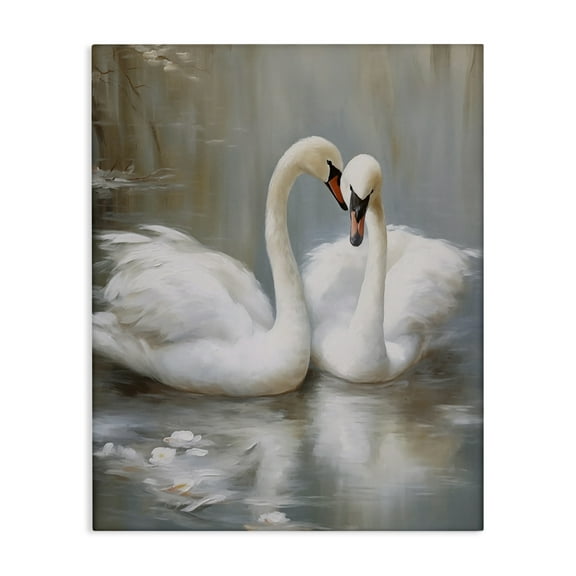 Stupell Industries Kissing Swans on Pond Animals Painting Wrapped Canvas Canvas Art Print Wall Art, 36 x 48