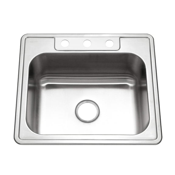 Houzer Glowtone 25 in Stainless Steel Topmount 3-hole Single Bowl 8 in Deep Kitchen Sink - 2522-8BS3-1