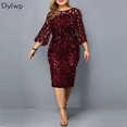 thumbnail image 2 of Talla Grande S-5XL Vestido De Fiesta De Noche Elegante Temperamento Malla Delgado Mujer Manga Larga Vestidos De Lentejuelaspangjing, 2 of 4
