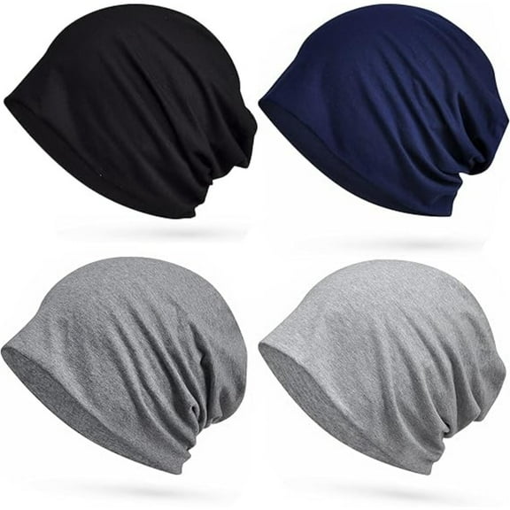 4-Pack Cotton Slouchy Beanie Ultra-Soft Breathable Skull Caps for Running, Casual, Unisex All-Season Wear