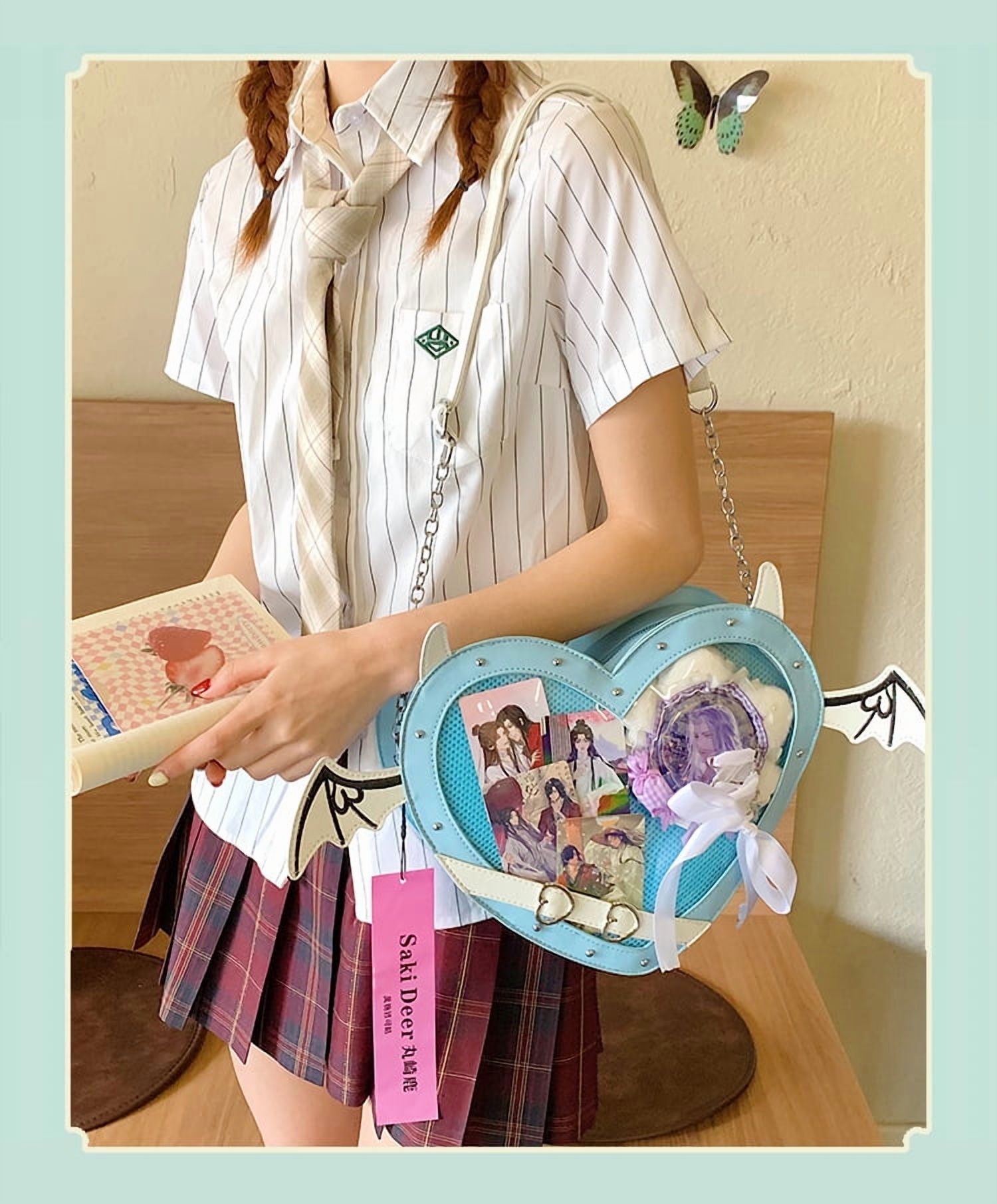 Baugery Anime Heart Ita-Bag - Kawaii Lolita Japanese JK Handbag, Cute Cutecore PU Leather Crossbody/Shoulder Purse with Adjustable Strap for Daily/Cosplay