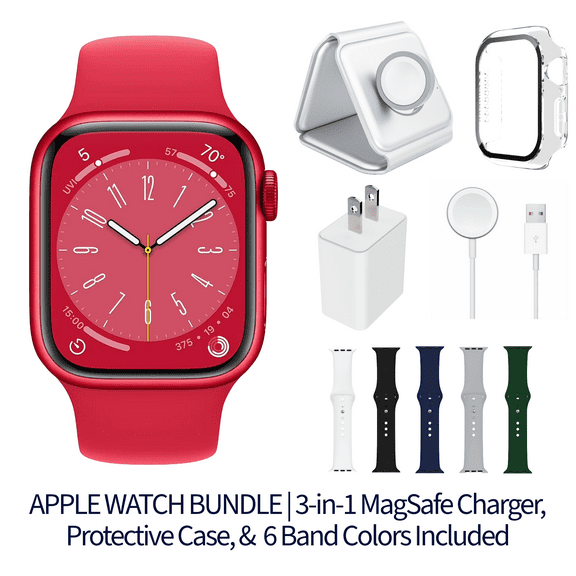 Restored Apple Watch Series 8 Bundle – 41mm GPS Red (2022) – Magnetic Charger & Sport Band Included (Refurbished)