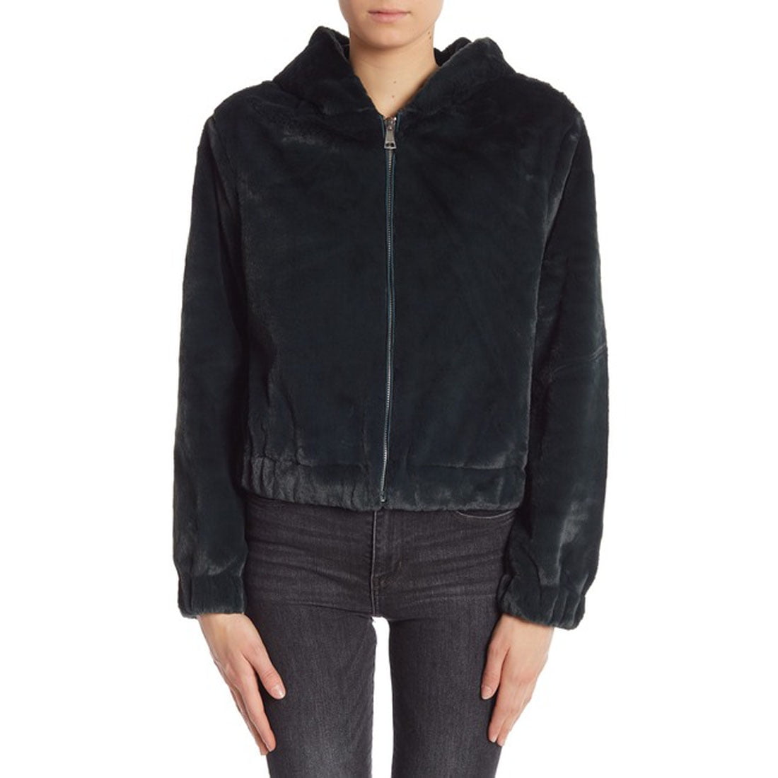 Bagatelle Hooded Faux Fur Teddy Jacket, Emerald, Medium, Green