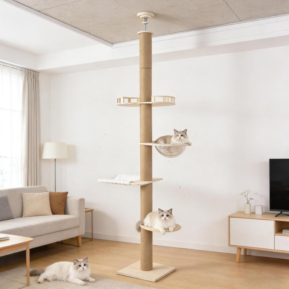 Floor to Ceiling Cat Tree, Tall Cat Tower with Lots of Scratching Posts, Designed for Large Cats, Indoor Cat Furniture Suitable for All Cat Sizes