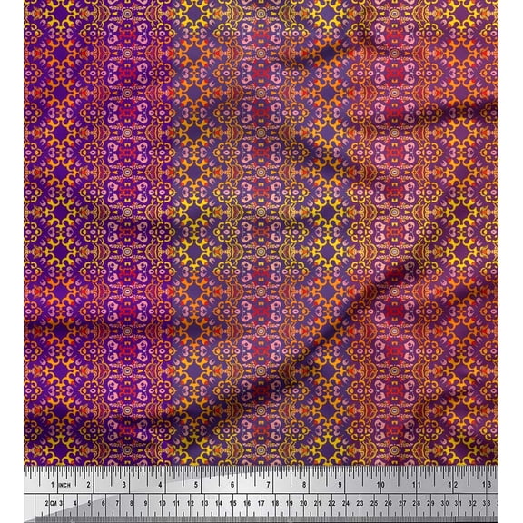Soimoi polyester Crepe Fabric Moroccan Damask Kaleidoscope Printed Fabric 1 Yard 42 Inch Wide