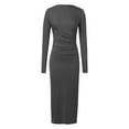 thumbnail image 5 of Women Bodycon Maxi Dress Long Sleeve Ruched Elegant Party Formal Spring Wedding Guest Dresses Dark Gray M, 5 of 6