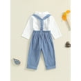 thumbnail image 4 of Suealasg Baby Boys Gentleman Suits Outfits 3 6 12 18 24 Months Infant Boy Long Sleeve Rompers with Bow Tie and Suspender Pants Set Toddler Boys Fall Formal Wear Clothes, 4 of 7