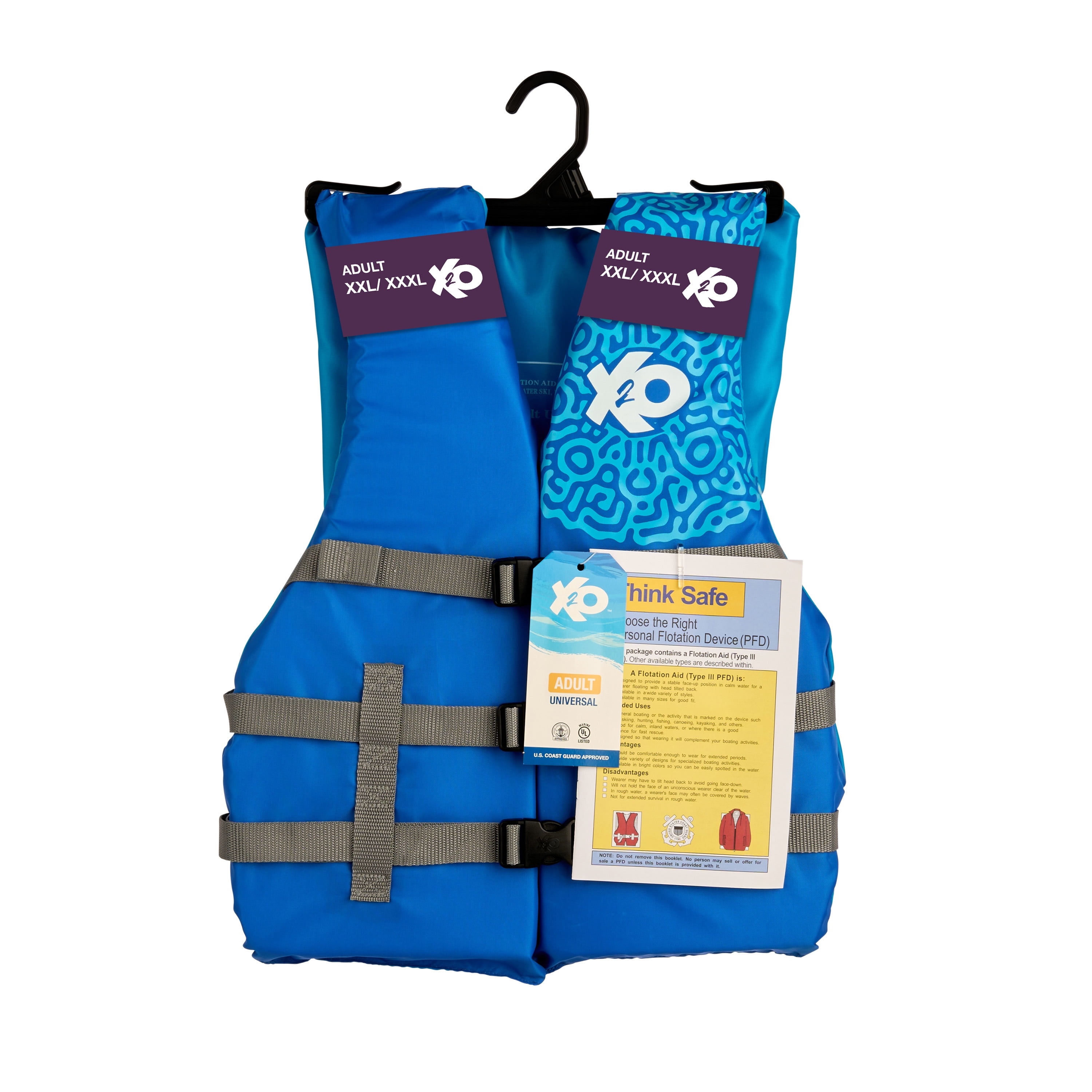 X2O Universal Adult 2X/3X Life Vest and Jacket, (50" - 60" Chest), Blue Ocean Coral, Unisex