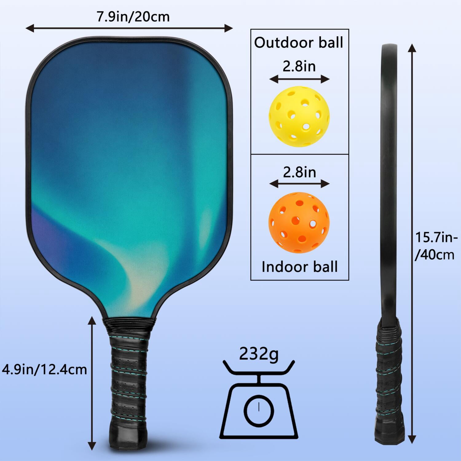 Pickleball Paddles Set Of 2, Fiberglass Surface, Fluid Smoke Aurora Art Style, 4 Balls & Bag