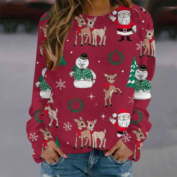 Puntoco Mujer Invierno Sexy Cuello Redondo Manga Larga tops Navidad Impreso Regular Sudaderas Sudadera Blusa Puntoco Puntoco-655