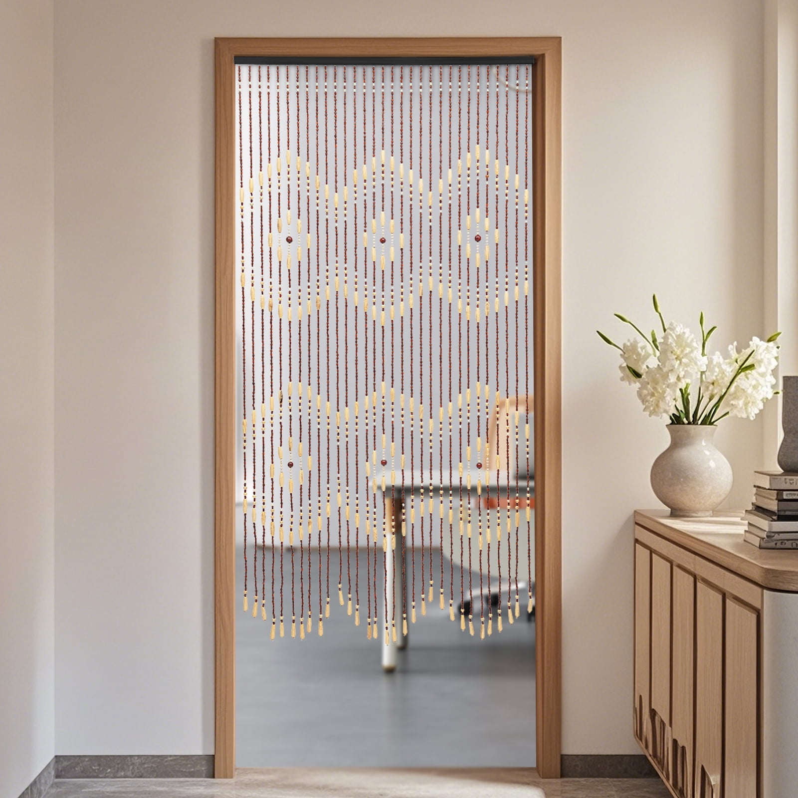 Handmade Natural Bamboo & Wood Bead Curtain 35x69 Inch, Bohemian Room Divider for Doorways, Windows