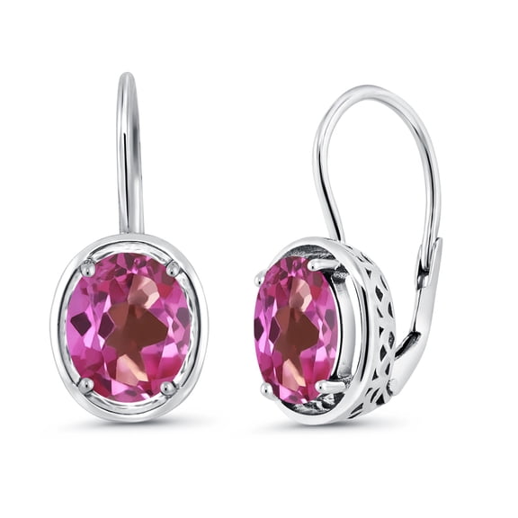 Gem Stone King 3.60 Cttw Pink Mystic Topaz Dangle Earrings for Women | 925 Sterling Silver | Gemstone Birthstone | Oval 9X7MM