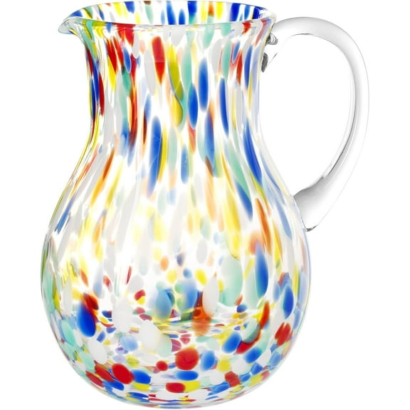 OVENTE Hand Blown Margarita Glass Pitcher with 2.5 Liter (84Oz) Capacity, Confetti Design and Sturdy Handle, Vibrant Beverage Carafe for House Party, Festivity and Family Gathering, Multicolor MGP84M