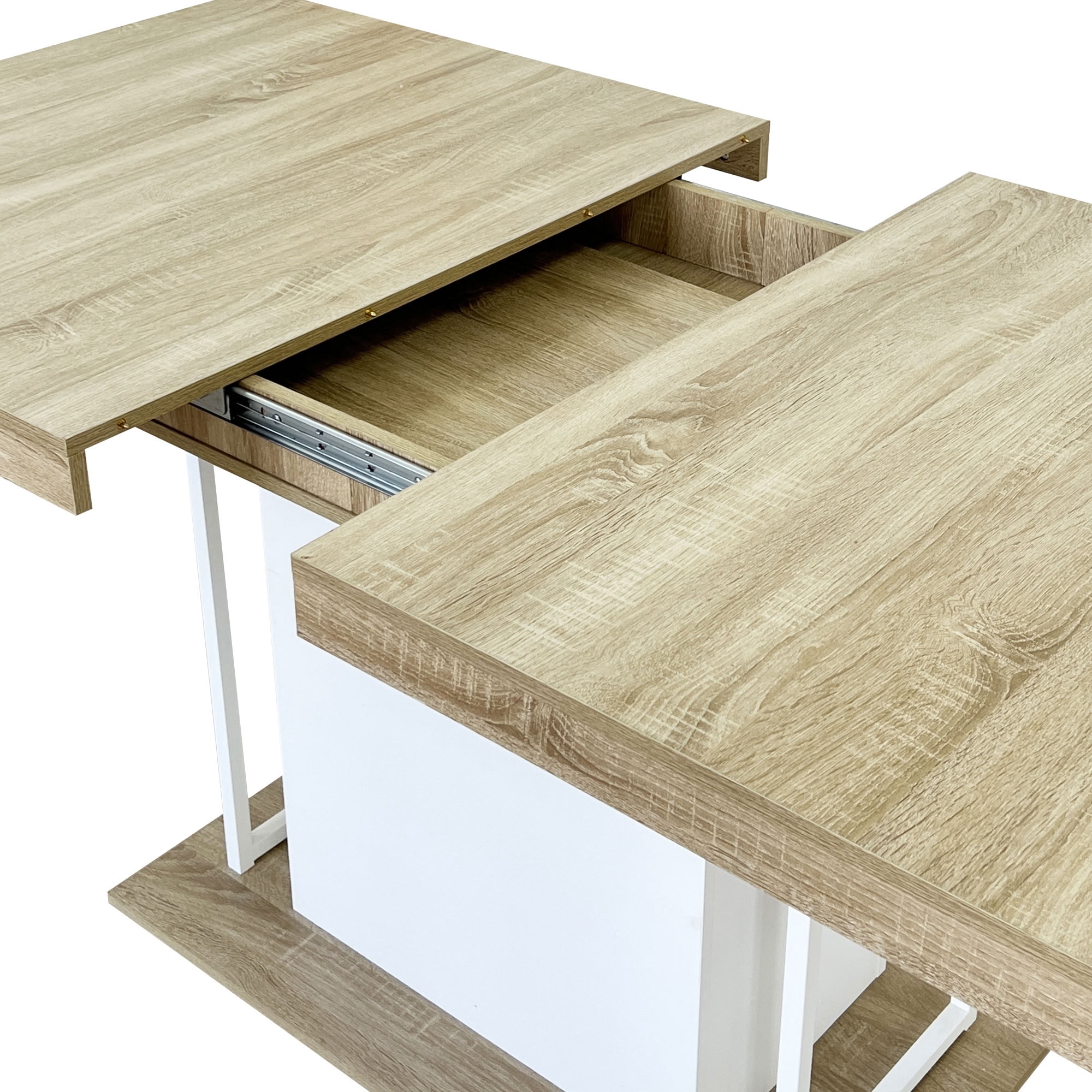MAYEERTY Extendable Rectangular Dining Table for 6-10 People, Expandable Kitchen Dining Table with Built-In Extension Leaf, for Dining Room Kitchen Apartment Home Dinner Party