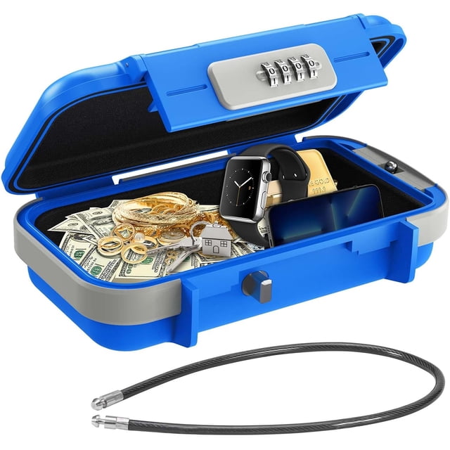Travel Portable Lock Box Digit Combination Lockbox Cash Box Mini Security Case with Removable Chain Portable Beach Box for Travel Beach Office Hotel Cars Dorms