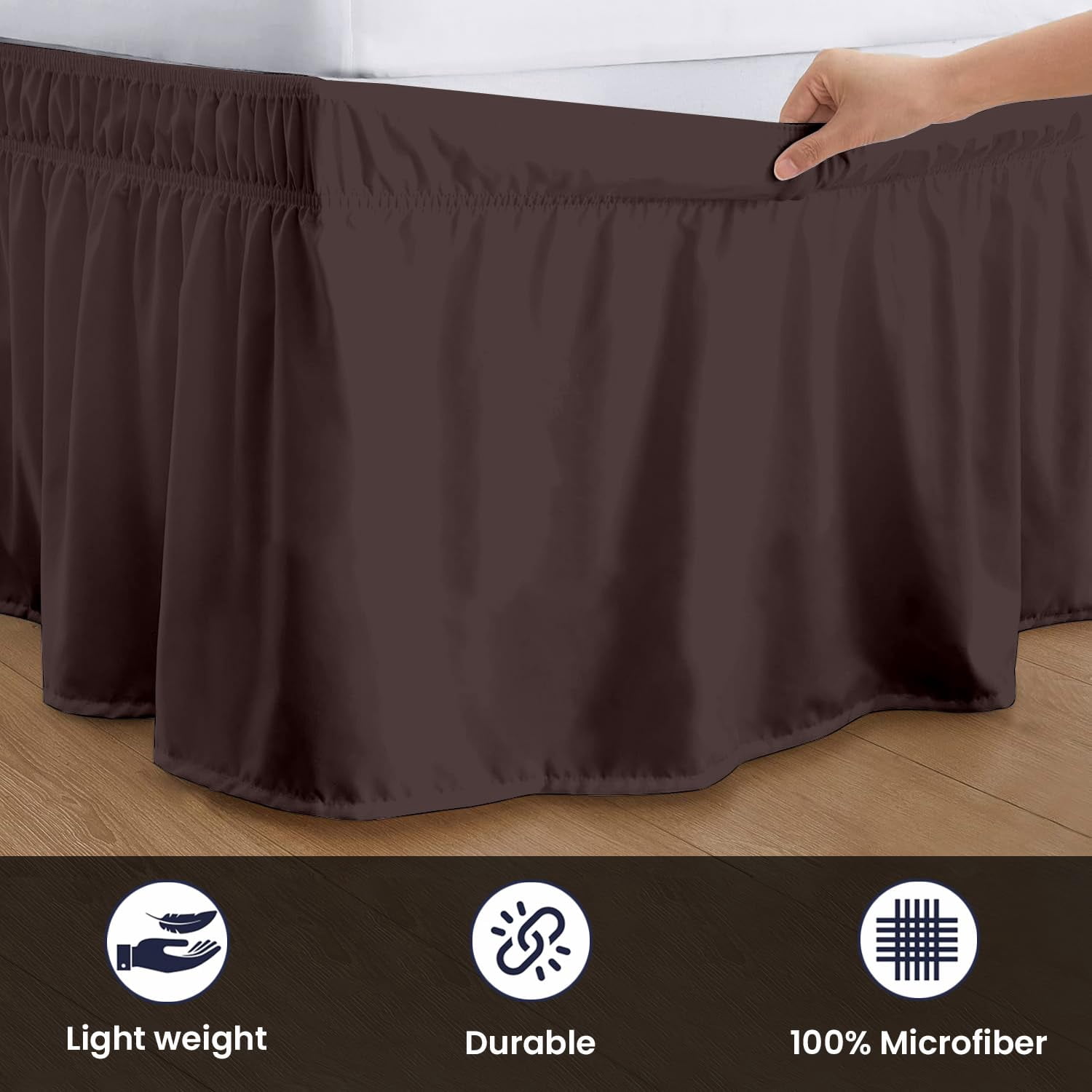 SGI bedding 11 inch Drop Wraparound Bed Skirt Full Size - No Lifting Required, Adjustable Easy Fit Elastic Strap, Classic Gathered Styling Dust Ruffle, Fade Resistant -Chocolate