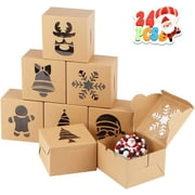 OurWarm 24 PCS Christmas Cookie Boxes for Gift Giving, Small Cookie Tins Pretty Holiday Treat Boxes with Window, Kraft Paper Xmas Bakery Boxes for Candy, Cupcakes, Pastries, 4" x 4" x 2.5"