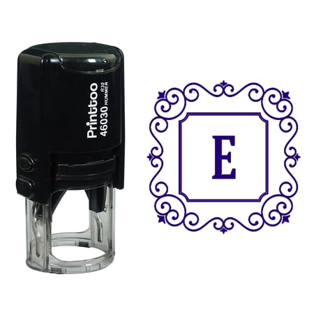 Printtoo Alphabet E Monogram Initial Square Swirl Border Self Inking Rubber Stamp Office Stationary