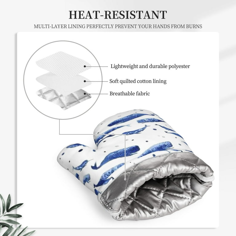 Heat Resistant Silicone Oven Mitts with Cotton Lining - Non-Slip, Flexible, and Durable Kitchen Gloves for Cooking, Baking, Grilling, and Microwaving