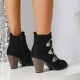 thumbnail image 5 of Aueoeo Women's Fashion Shoes Casual Round Toe Winter Block High Heel Ankle Boots with Multi Belt Buckle Decorated, 5 of 9