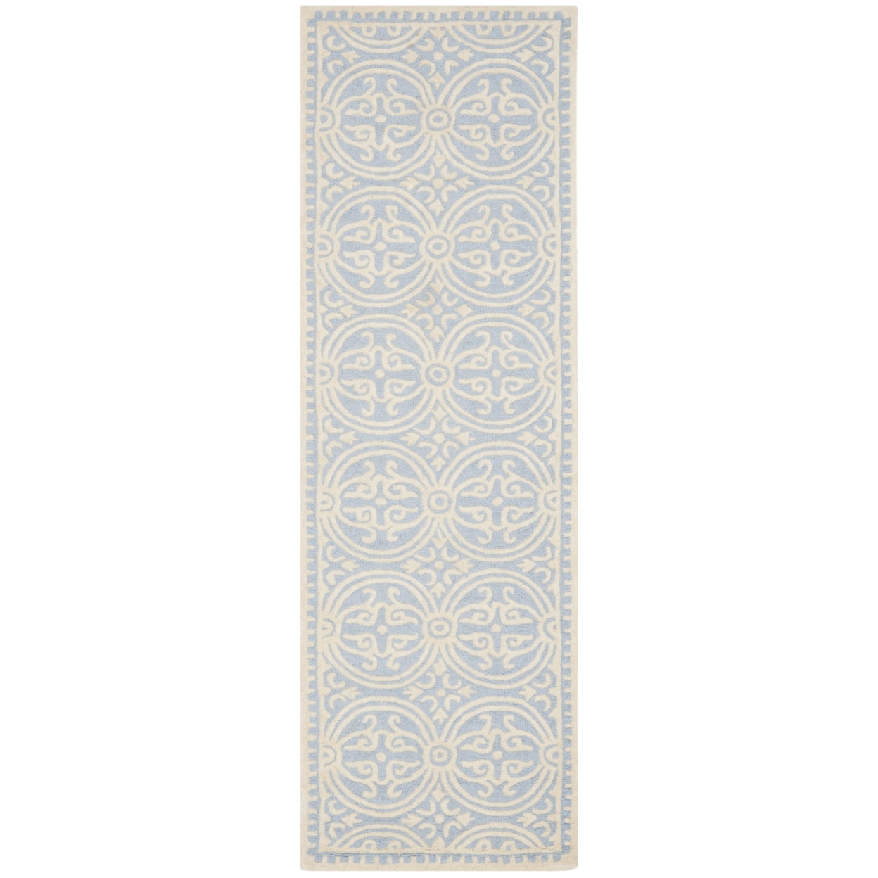 SAFAVIEH Cambridge Leslie Geometric Wool Runner Rug, Light Blue/Ivory, 2'6" x 22'