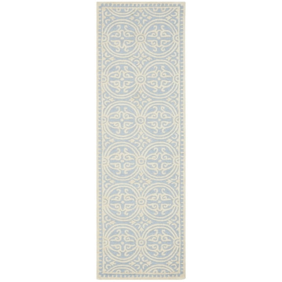 SAFAVIEH Cambridge Leslie Geometric Wool Runner Rug, Light Blue/Ivory, 2'6" x 14'