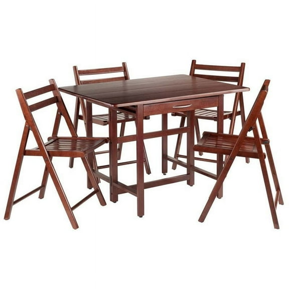 Pemberly Row 5 Piece Set Drop Leaf Dining Set in Walnut