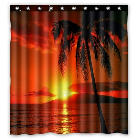 - GCKG Hawaii Summer Beach Palm Tree Blue Sea Sunset Waterproof Polyester Shower Curtain and Hooks Size 66x72 inches
