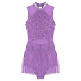 thumbnail image 5 of SiiRoh Womens Glittery Sequins Tassel Dance Dress for Latin Jazz Leotard Lyrical Dancewear Purple M, 5 of 7