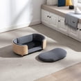 thumbnail image 2 of Scandinavian Style Elevated Dog Bed Pet Sofa with Solid Wood Legs and Bent Wood Back, Velvet Cushion, Small Size, Natural Frame & Dark Grey Cushion, 2 of 9