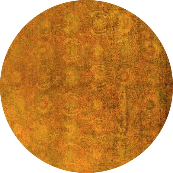 Ahgly Company Indoor Round Oriental Yellow Industrial Area Rugs, 6' Round