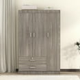 thumbnail image 3 of UBesGoo 3-Door Wardrobe, Wide Armoire with 2-Drawers, Clothing Rod and 3-Shelves in Gray, 3 of 10