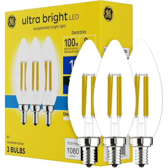 Ultra Bright LED Light Bulbs, 100W, Daylight Candle Lights, Clear Decorative B12 Light Bulbs (3 Pack)